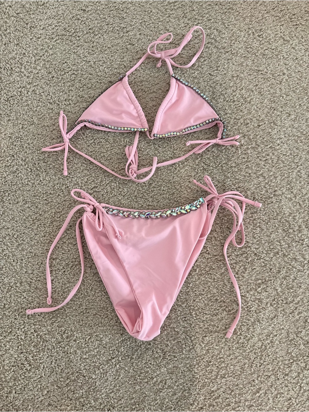Pink Rhinestone Tie-Side Bikini